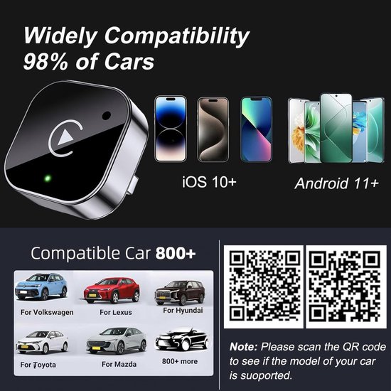 CP204 Serie - Draadloze CarPlay Adapter - Android Auto Compatibel - Plug & Play - Automatische Herverbinding - Lage Latentie - Universele Auto Adapter - Bluetooth 5.3 - Dual-Band WiFi - Voice Control van Carpuride — afbeelding 4