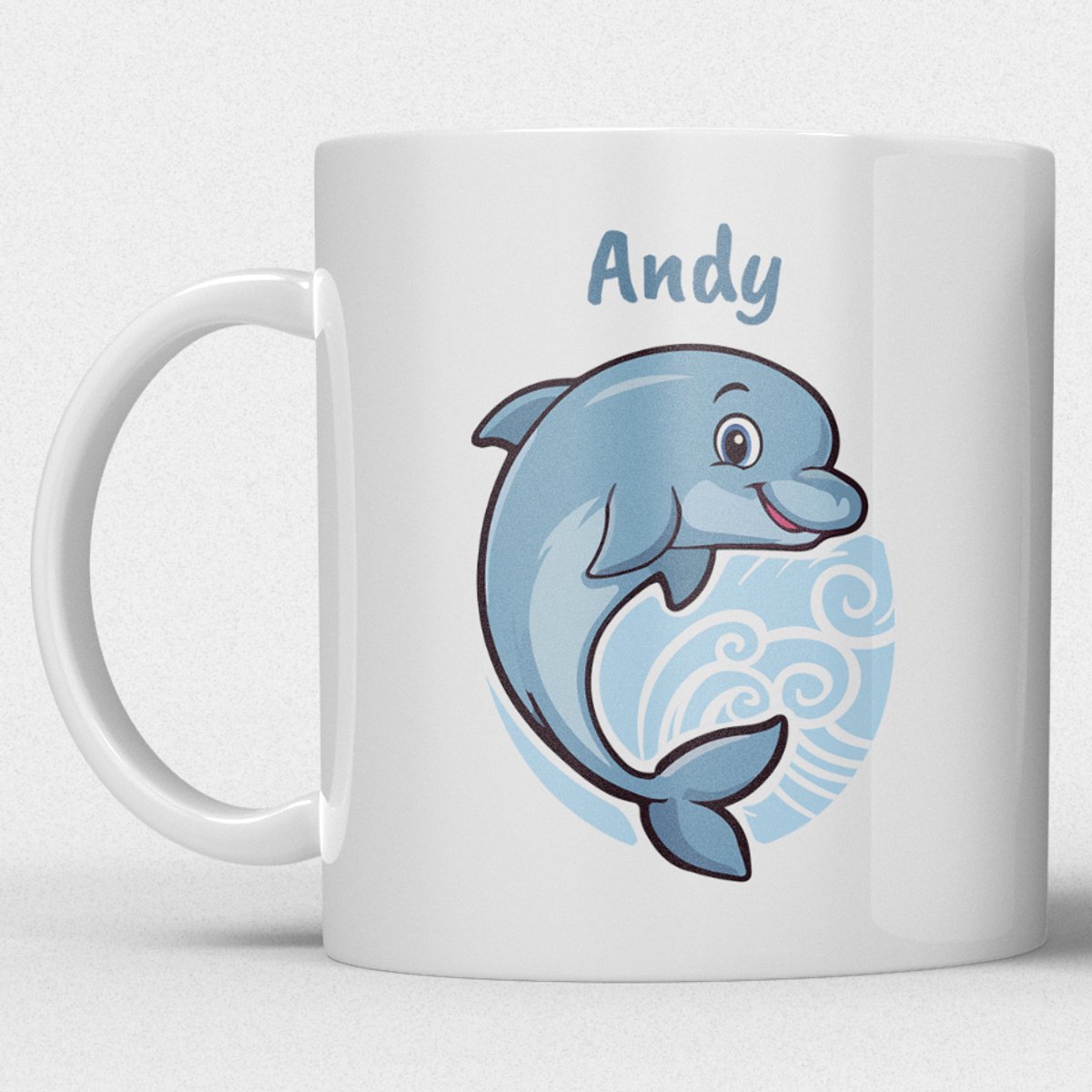 kindermok/kinderbeker | gepersonaliseerd met naam | met dolfijn | wit | Schattige illustraties