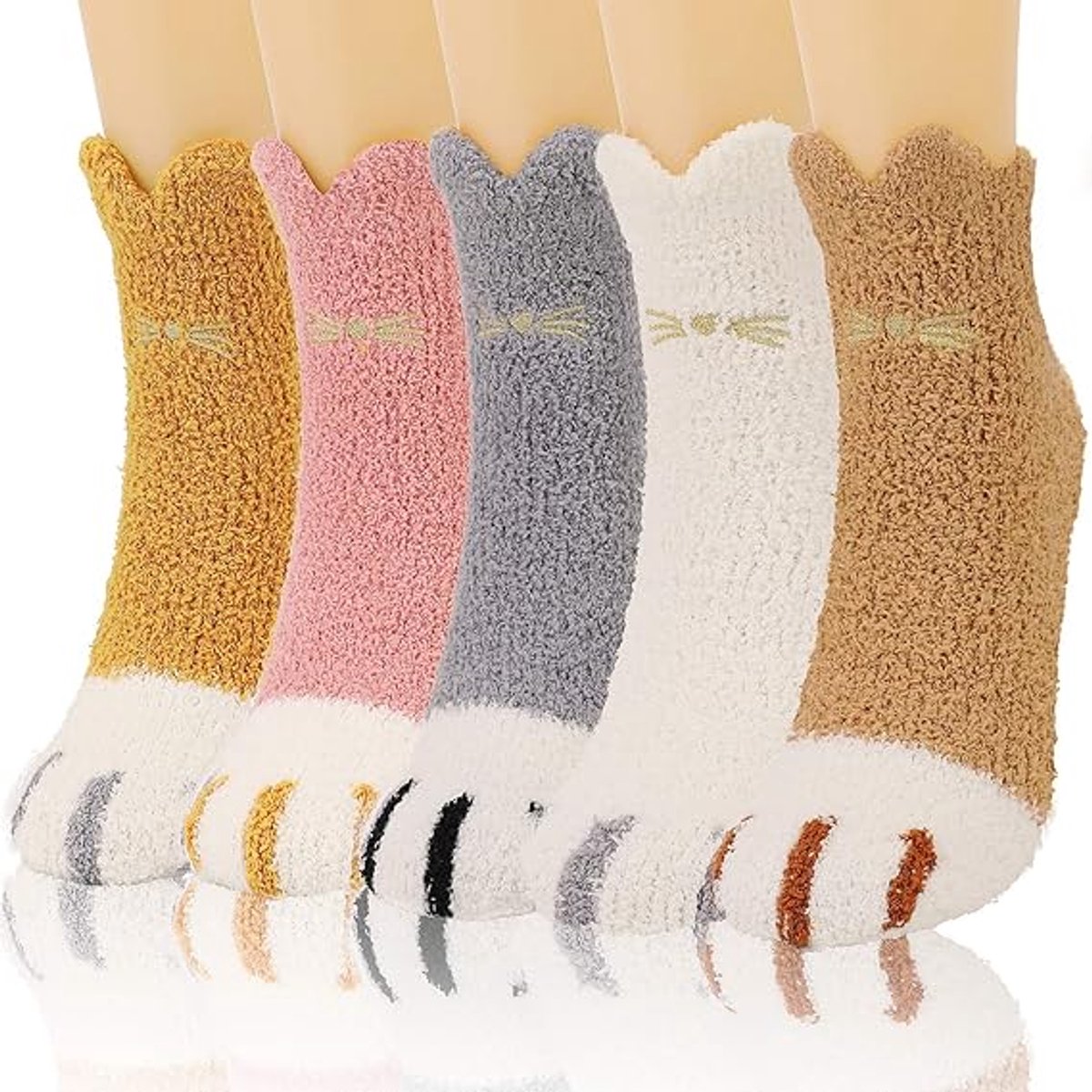 5 zachte kattenpootsokken Pluche Sokken comfortabele zachte warme dikke warme wintersokken dikke sokken voor in de slaap sokken voor op de vloer sokken voor thuis Kerstcadeau voor vrouwen en meisjes Cyslmuk® 5 Paar
