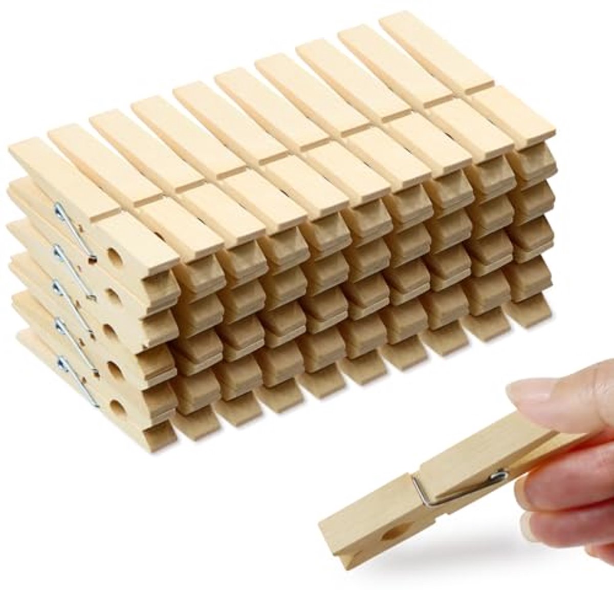 Pack van 50 houten wasknijpers voor al je kleingoed