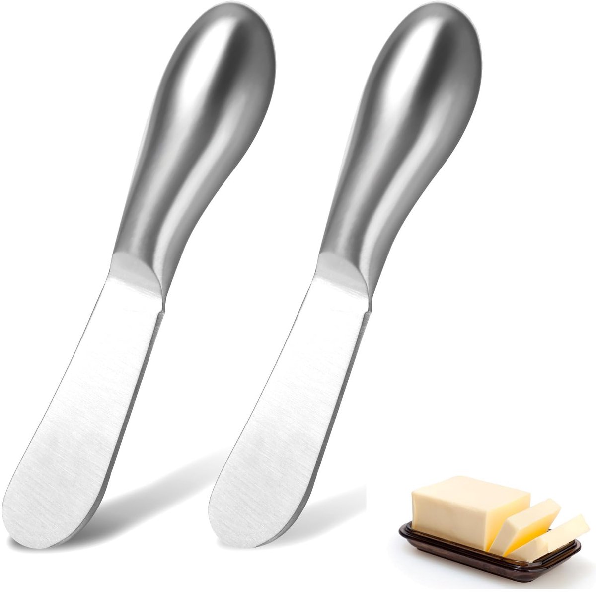Ibenzoa® Set van twee roestvrijstalen smeermessen voor boter, kaas en desserts