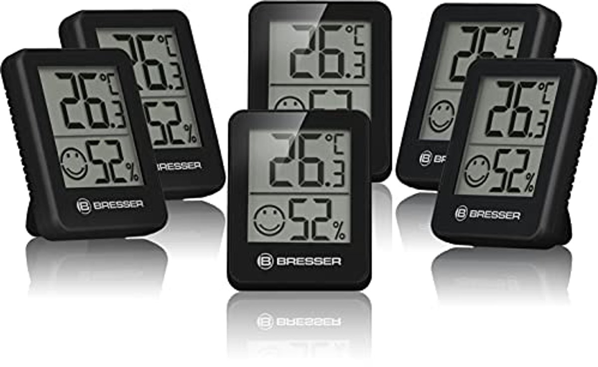 Set van 6 digitale thermo-hygrometers voor binnenklimaatmeting