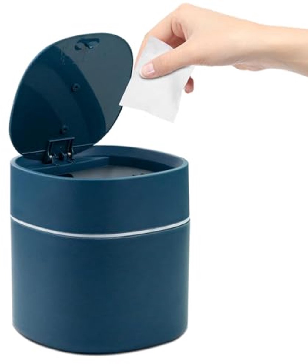 Mini Prullenbak met Deksel - 2 Liter - Compacte Afvalemmer voor Bureau, Kaptafel, Nachttafel - ABS + Polypropyleen