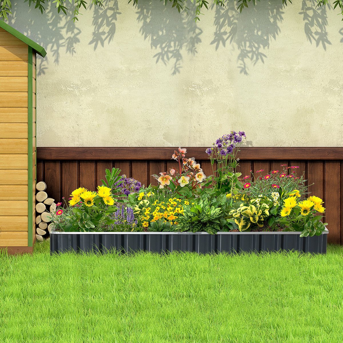 MODFU - Verhoogde Plantenbak - T-Vorm - Open Bodem - Voor Buiten - Staal - Donkergrijs - 258 X 90 X 30 Cm