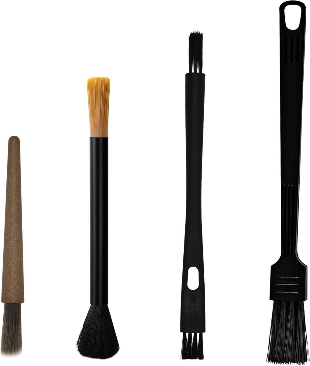 Set van 4 Schoonmaakborstels voor Koffiemolen met Natuurlijke Haren en Houten Handvat - Ideaal voor Espresso Machines, Koffiemolens en Porta Filters