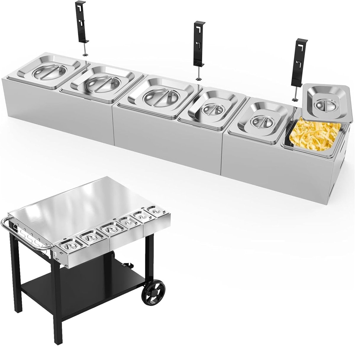 RVS Pizza Ingrediënten Houder met Deksel, Ideaal voor Bijgerechten en Grillaccessoires, 6-delige Set voor Keuken en BBQ