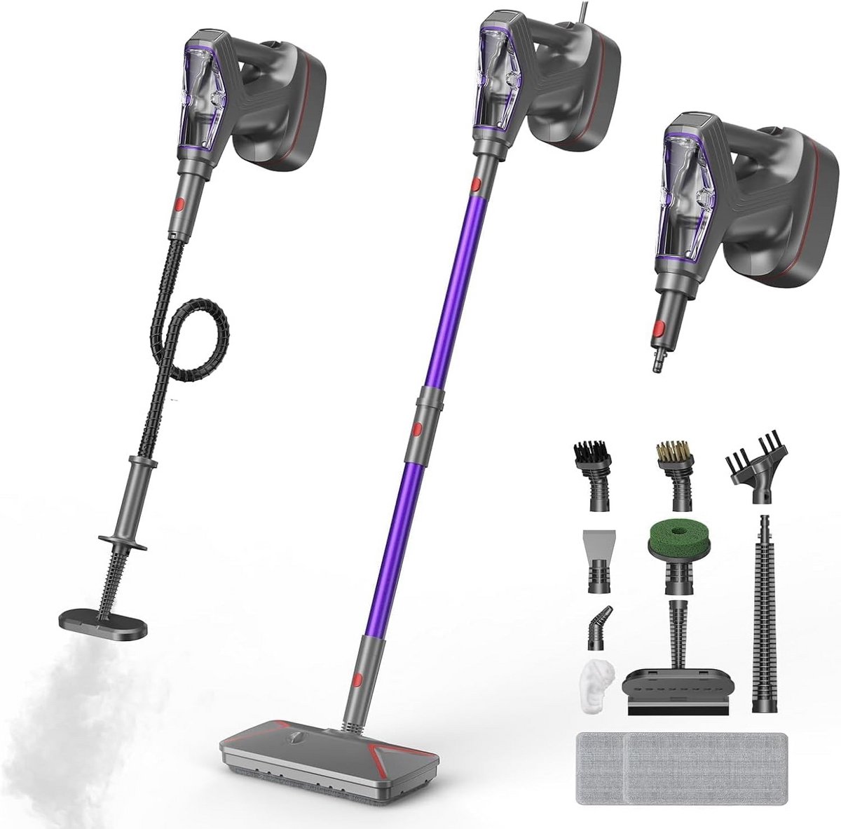 Stoomreiniger Stoommop - Eco Reiniger - Grondig Schoonmaken - 29 Delige Set - 1500 Watt - Paars Grijs