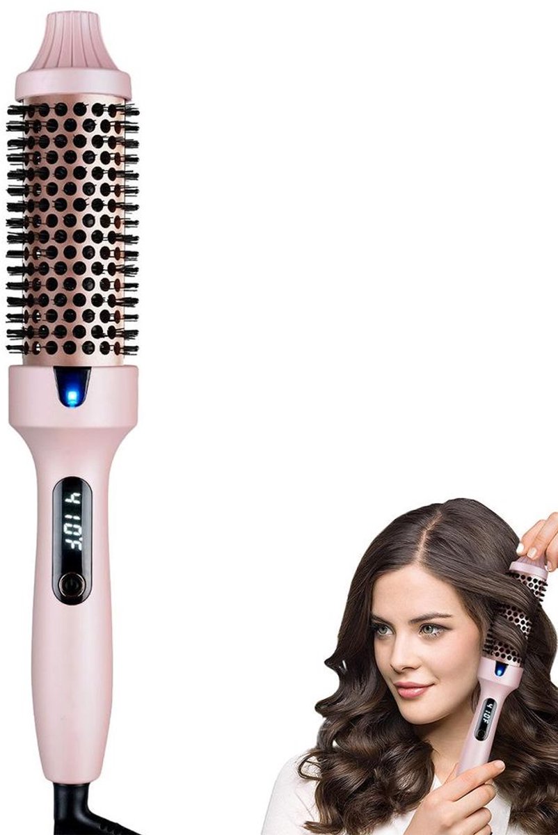 Deze krultang, haarstyler en 3,8 cm ionenverwarmde ronde borstel kunnen volumineuze krullen, golven, volume en steil haar creëren, met 10 instelbare temperatuurstanden.