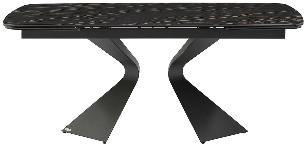 Vente-unique Verlengbare eettafel 6 tot 10 personen van gehard glas, keramiek en metaal - Zwart marmereffect - KAJARI van Maison Céphy