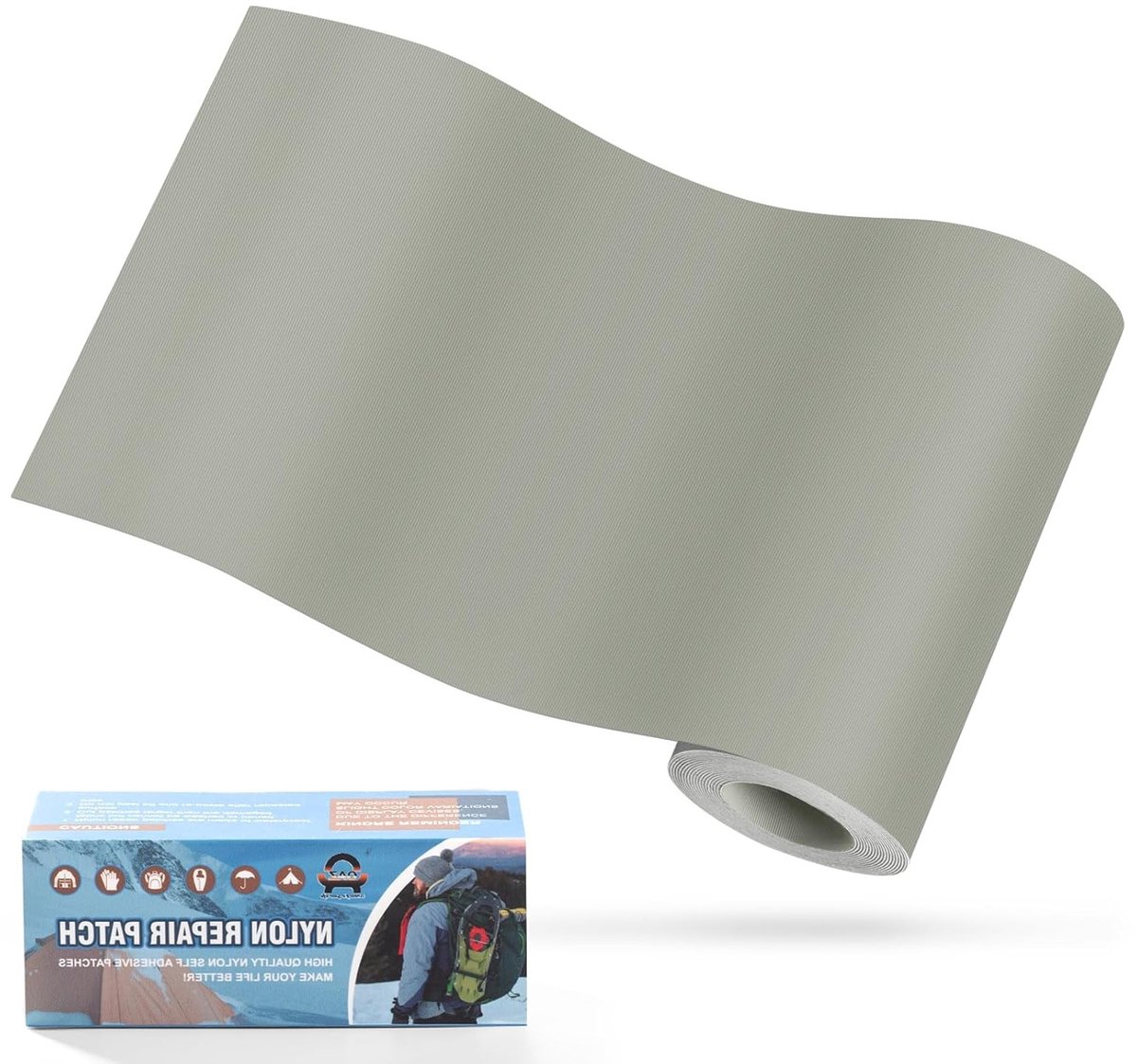 Zelfklevende nylon reparatiepatches 10 x 160 cm - waterdicht, lichtgrijs - voor tent, jas, slaapzak, tas