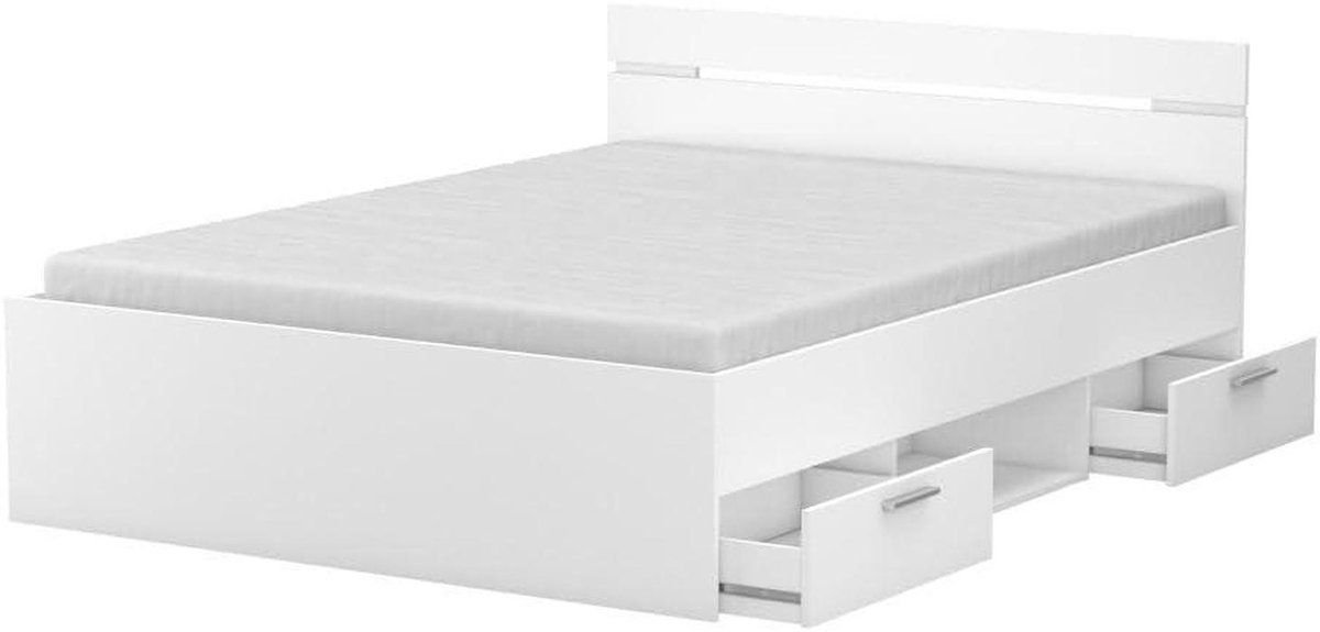 Tweepersoonsbed met laden - Paneelbed - Opbergen en slapen - Twee ruime lades - 140x190 cm