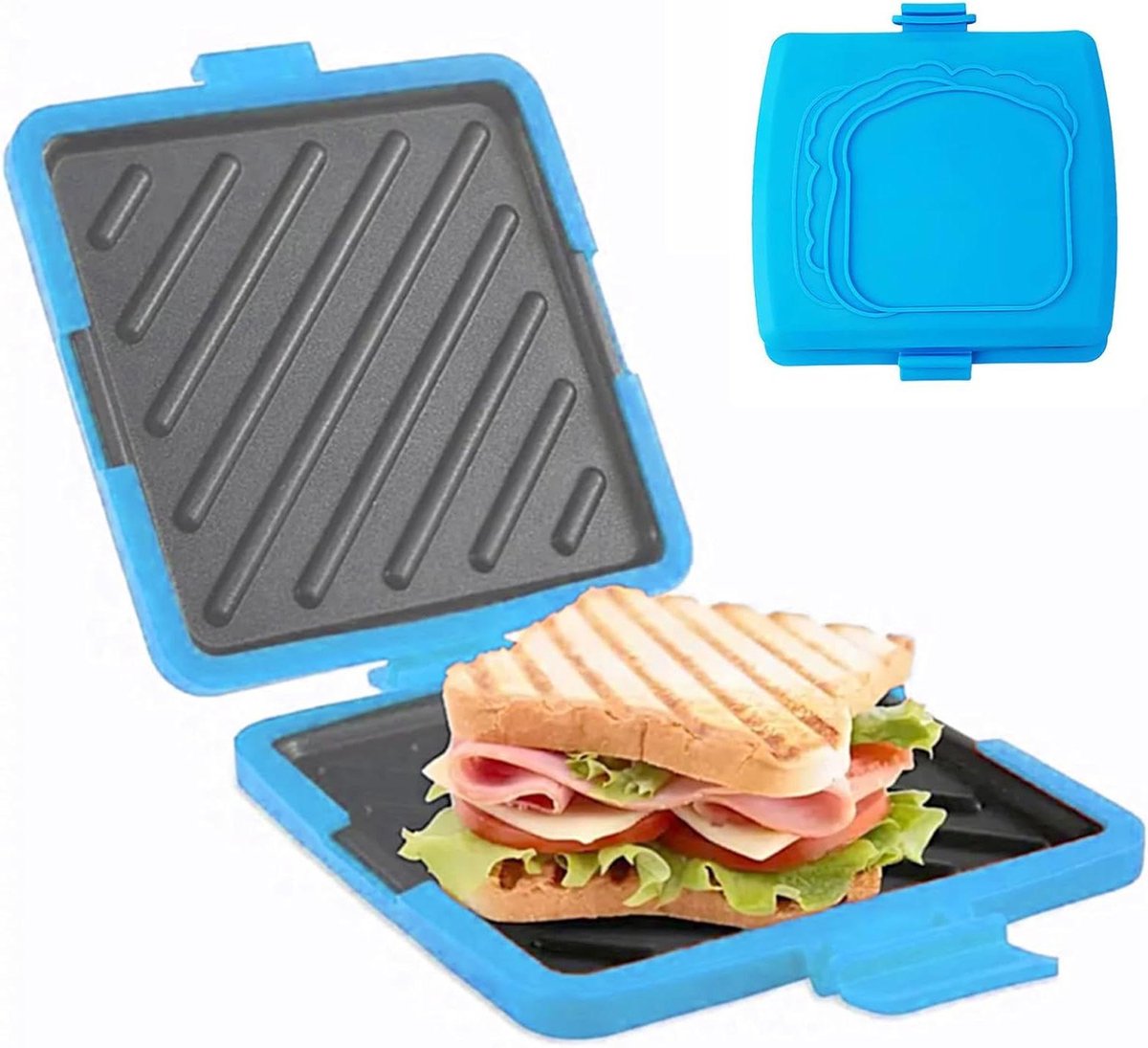 Sandwich Maker - Broodpers Pan - Snelle Maaltijd - Magnetron Geschikt - 16x16.5x3cm - Blauw