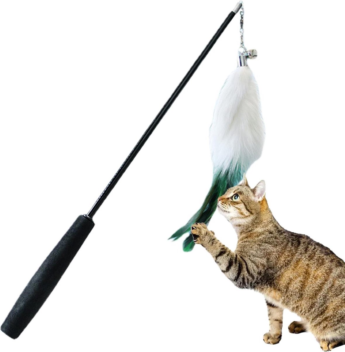 Kattenhengelspeelgoed - Kattenstok - Spelen met kat - Intrekbare steel - 100 cm - Wit