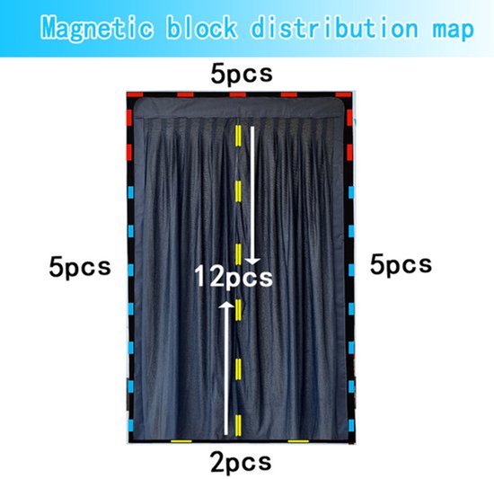 Magnetisch deurgordijn voor campers, muggenwerend, zonwerend, ademend, magnetisch gordijn - zwart, 150 cm * 110 cm — afbeelding 4