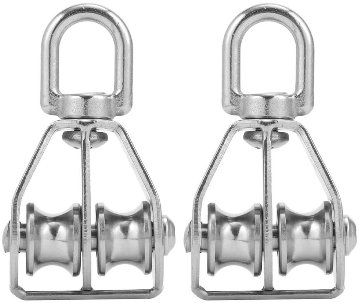 Dubbele Katrolblokken - Hijswielen - Zwaar Tillen - Roestvrij Staal - 6 x 3 x 2 cm - Zilver