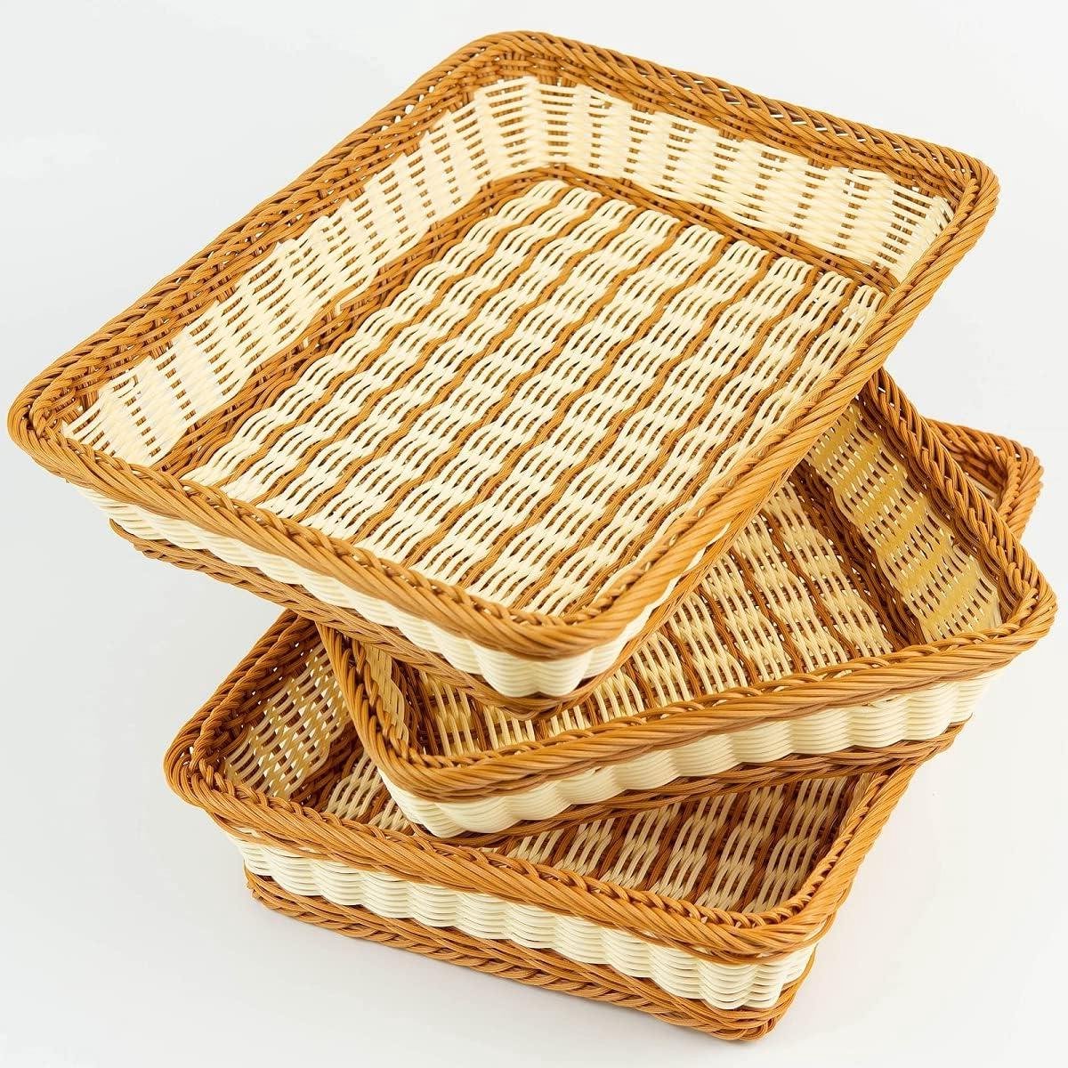 Woven Mandjes - Opbergmandjes - Voedsel Presentatie - Handgeweven Polypropyleen - 3 Stuks - Bruin