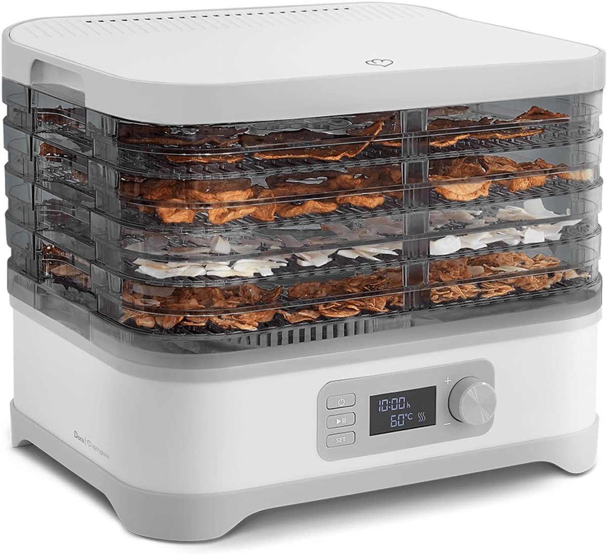 Voedseldroger - Droogapparaat Dehydrator - Gezonde Snacks Maken - 5 Droogniveaus Inclusief - 32 x 25 x 21 cm - Wit