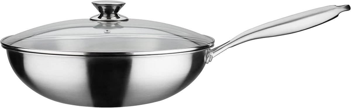 GSW 868402 Asia Wok pan with glass lid, diameter 32 cm, silver