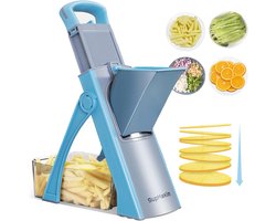 Supmakin Safe Mandolin Vegetable Cutter, Adjustable Vegetable Cutter, Mandolin, Multi-Function Potato Slicer with 4 Modes Cutter, Julienne Kitchen Chopping Tool (Sky Blue)