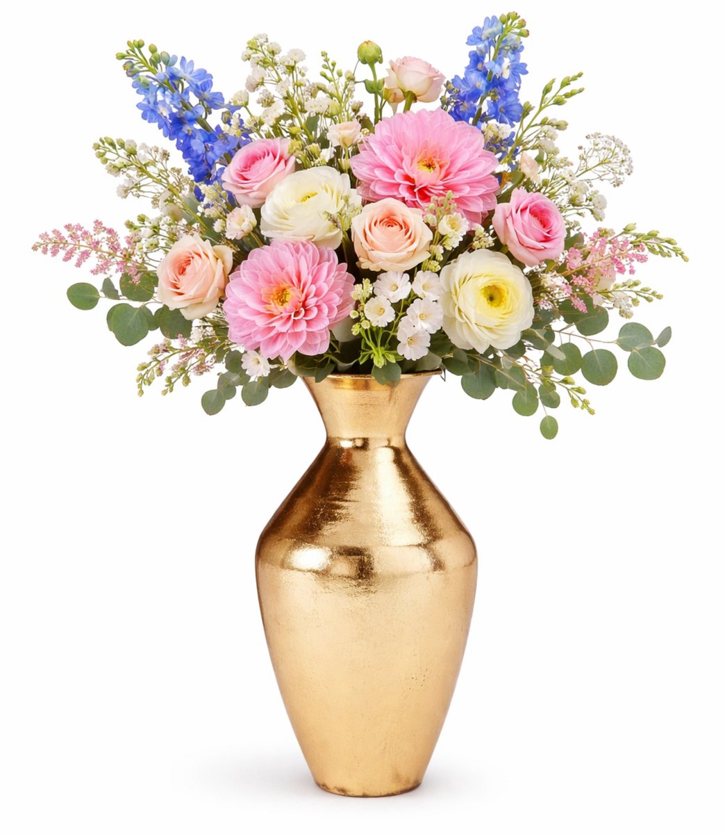 H&S Collection Vaas Dubai - goud - H37 x D25 cm - metaal - bloemenvaas Goudkleurig
