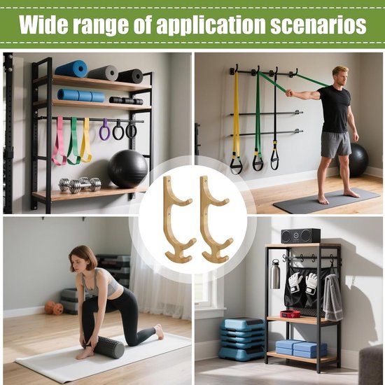 Yogamathouder Wand - Houten Organizer - Sportuitrusting Opbergen - Multifunctioneel Haakontwerp - 16 Inch - Houtkleur — afbeelding 5