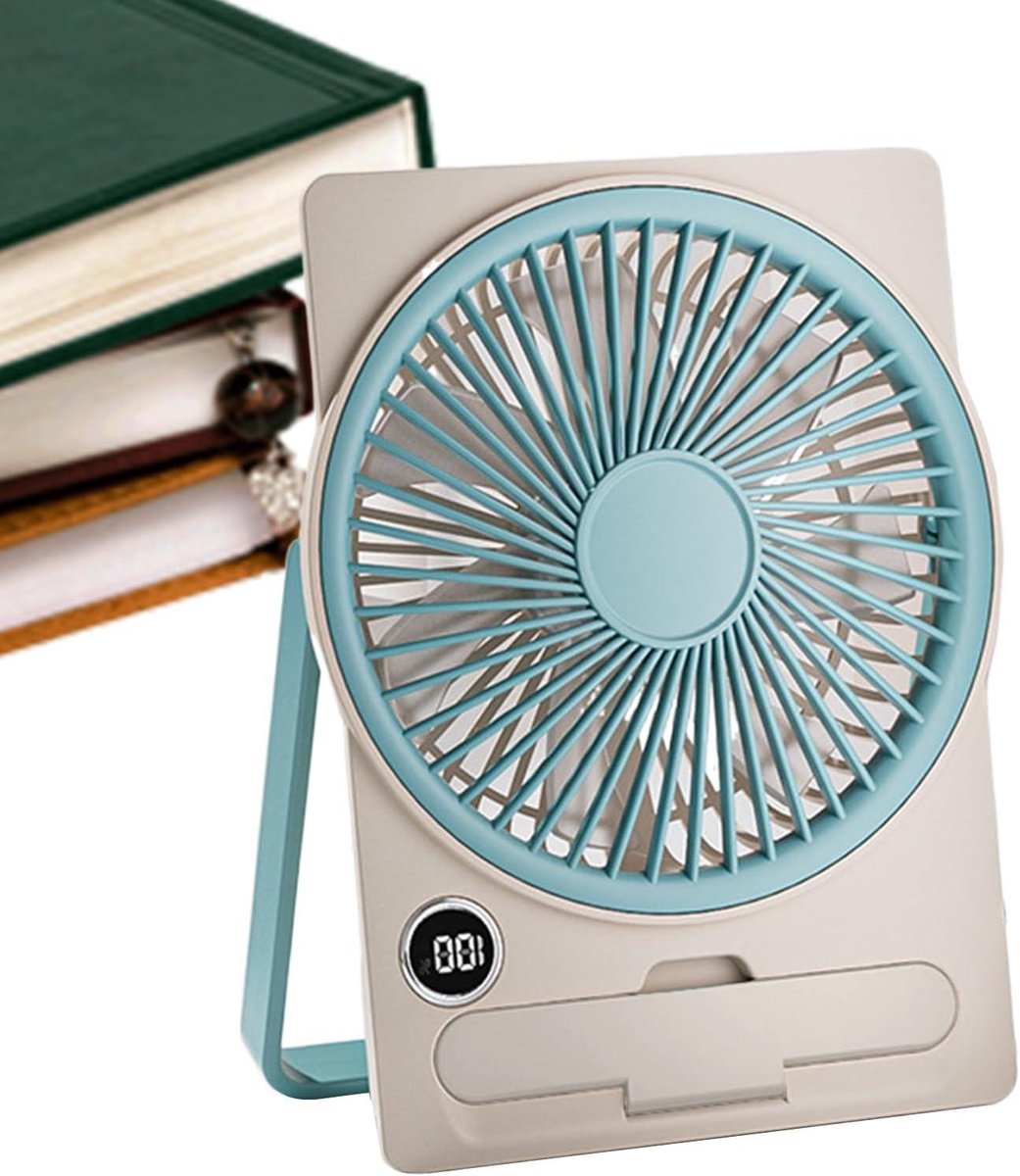 Tafelventilator Stil - Persoonlijk USB apparaat - Persoonlijke Koeling - Digitaal LCD Display - 18.9B x 4.2H cm - Blauw