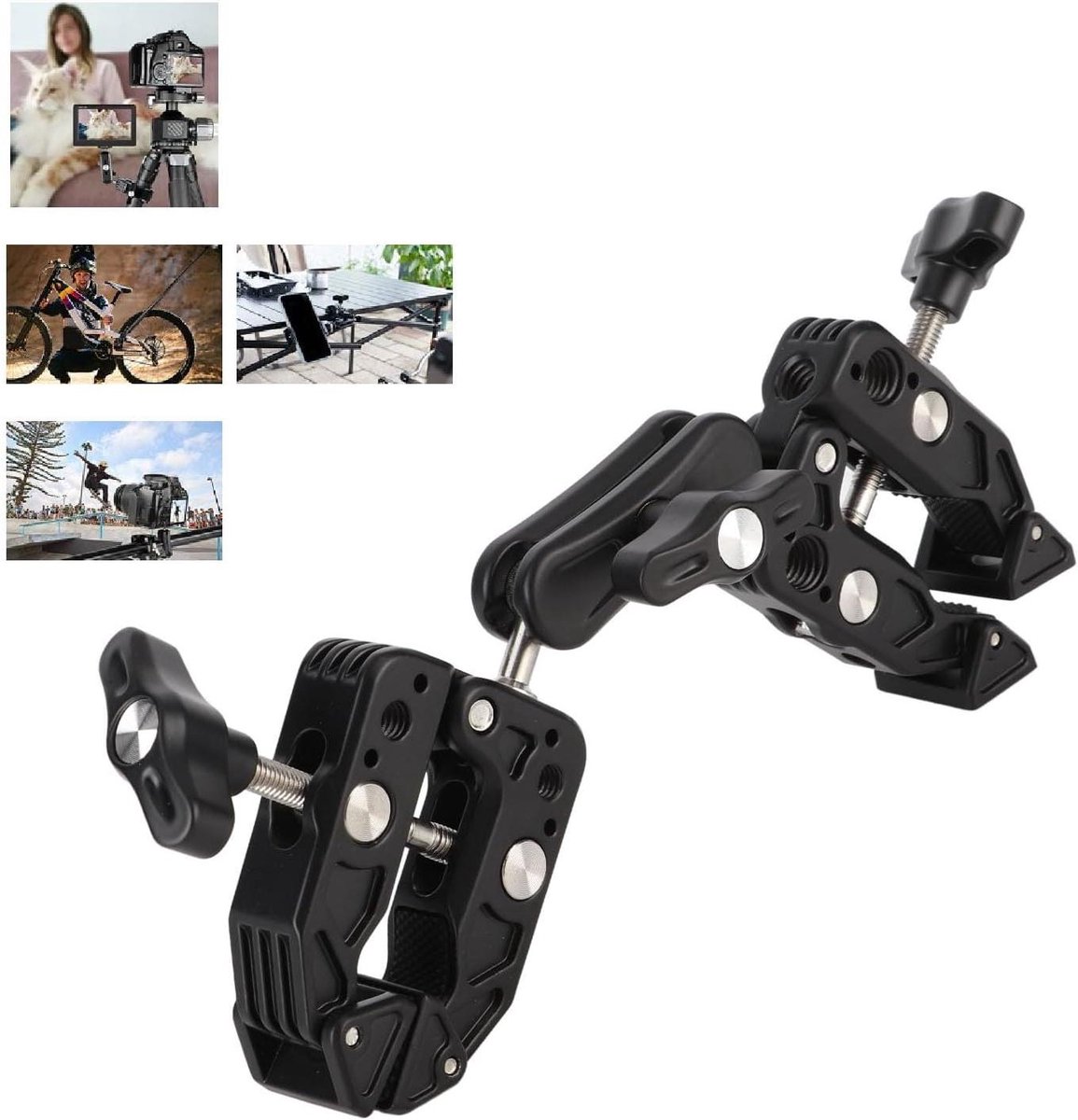 Dubbele Cameraklem - Krabtang Clip - Flexibel Monteren - 360 Graden Rotatie - 12-65mm Opening - Zwart