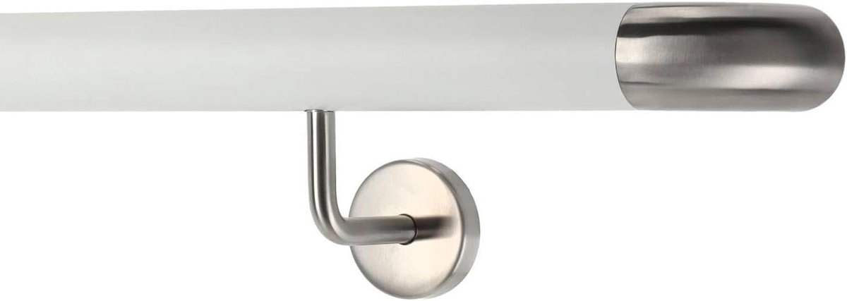 TIBU Leuning aluminium wit 30-600 cm wandleuning trapleuning trapleuning schuine roestvrijstalen houder, lengte 400 cm met 5 houders en boog voor de muur