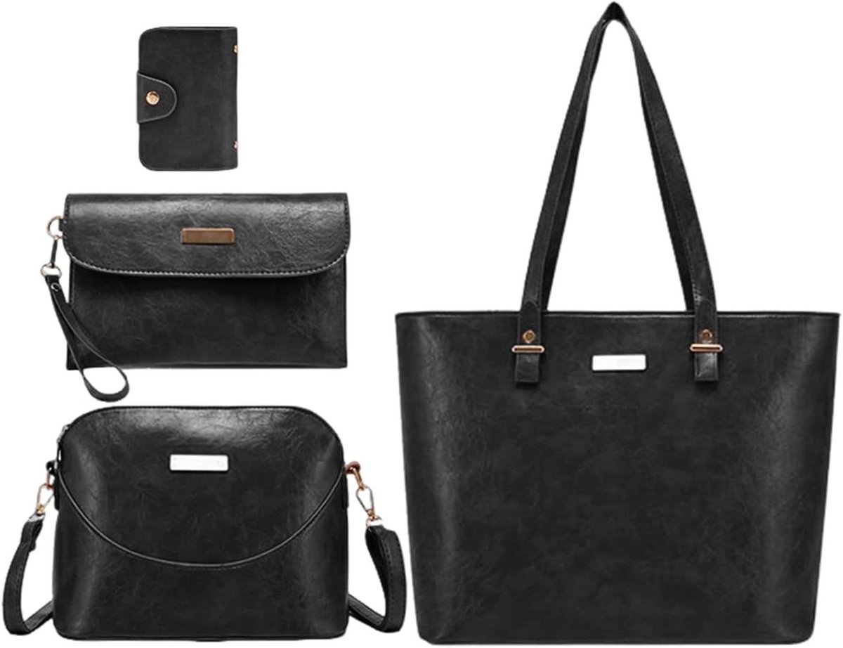 Laptoptas Dames - Schoudertas Aktetas - Zakelijk Reizen - Waterafstotend Leer - 13 Inch - Zwart