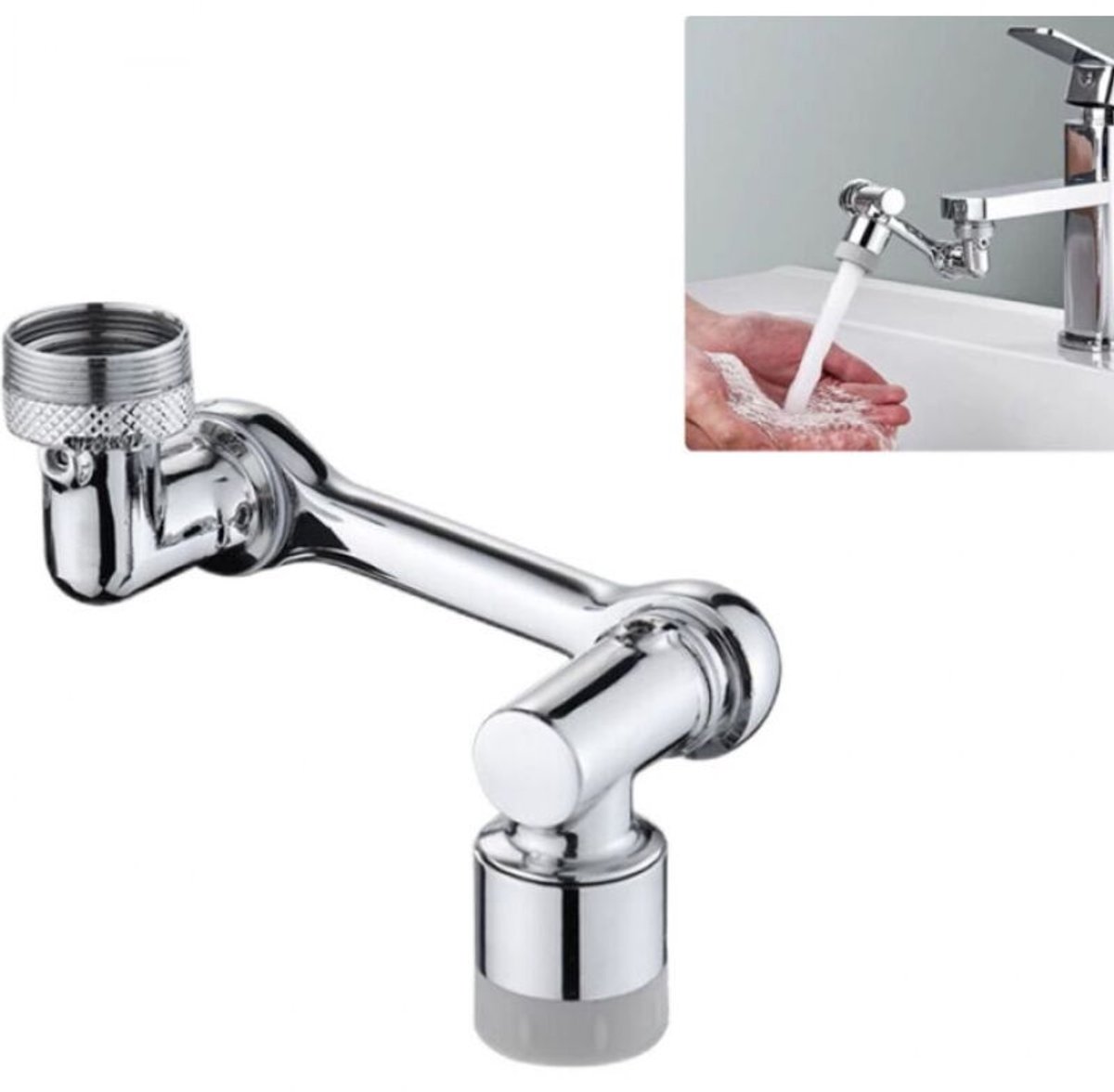 Universele 1080° draaibare kraanverlengstang, breedhoek draaibare robotarm, universele kraangeschikt voor spatfilter, kraangeschikt voor 2 waterstraalstanden (dubbele modus).