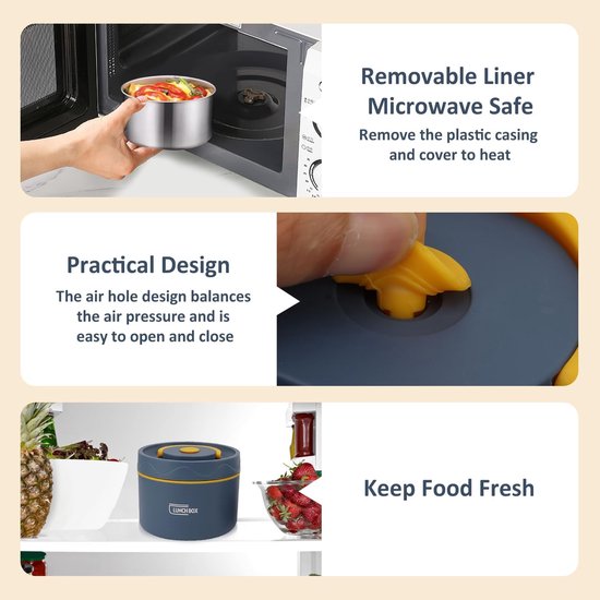 Voedselcontainer Set - Lunchbox Thermos - Maaltijd Meenemen - Dubbelwandige Isolatie - 420 Milliliter - Blauw — afbeelding 4