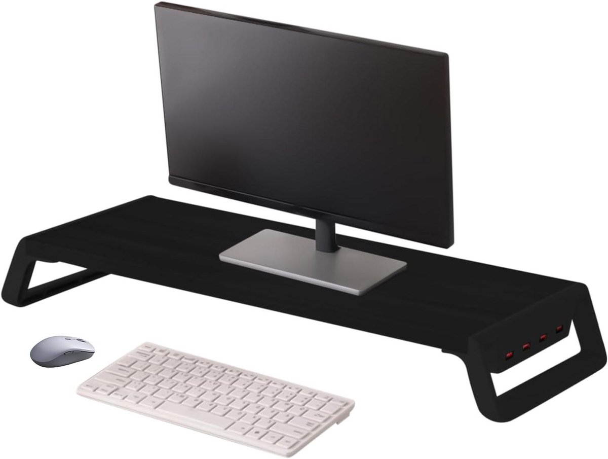 Monitor Verhoger - Bureau Organizer - Werkplek Optimalisatie - Met 4 USB poorten - 50 cm breed - Zwart