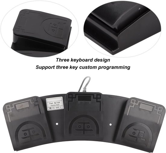Voetpedaal Controller - Programmeerbaar Toetsenbord - Spelbesturing Aanpassen - Drie Programmeerbare Toetsen - USB Aansluiting - Zwart — afbeelding 5