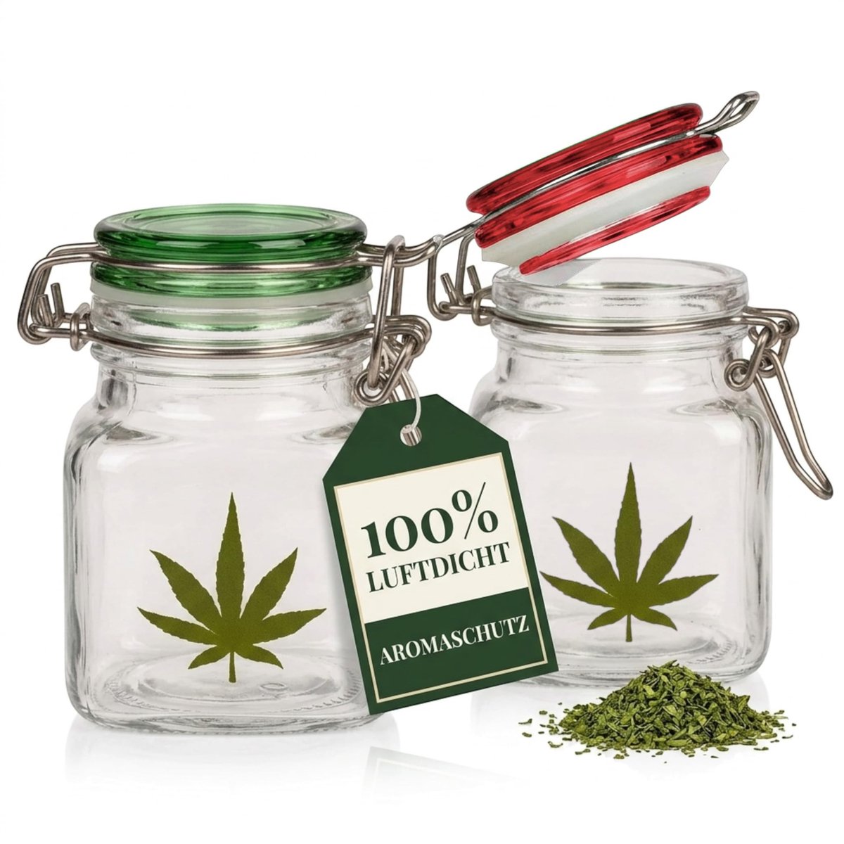 Cosensi - Dailygoods - Set van 2 Luchtdichte Bewaarpotten met Cannabisblad Design