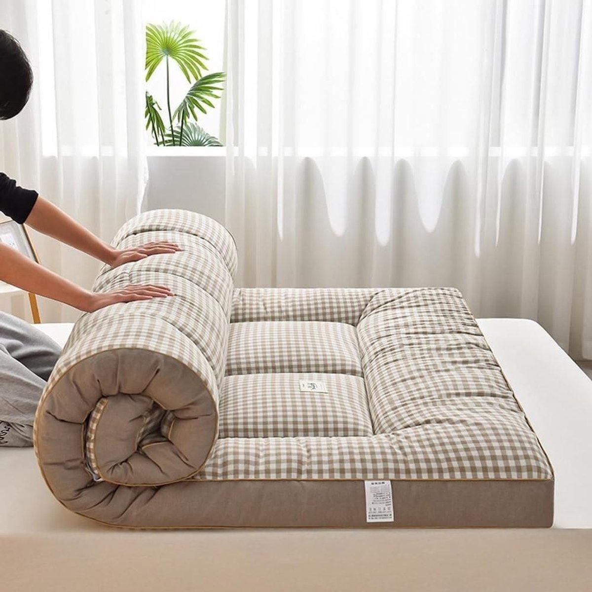 Japanse oprolbare matras - Draagbare slaapbank - Comfortabel slapen - Drie dimensionaal ontwerp - 90 x 200 cm - Grijs