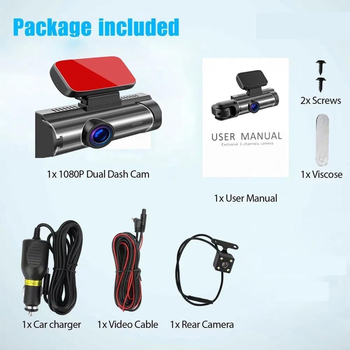Dubbele Dashcam - Auto Camera - Veiligheid Onderweg - Wifi Smartphone Connectie - 1080p Full HD - Zwart – foto 2