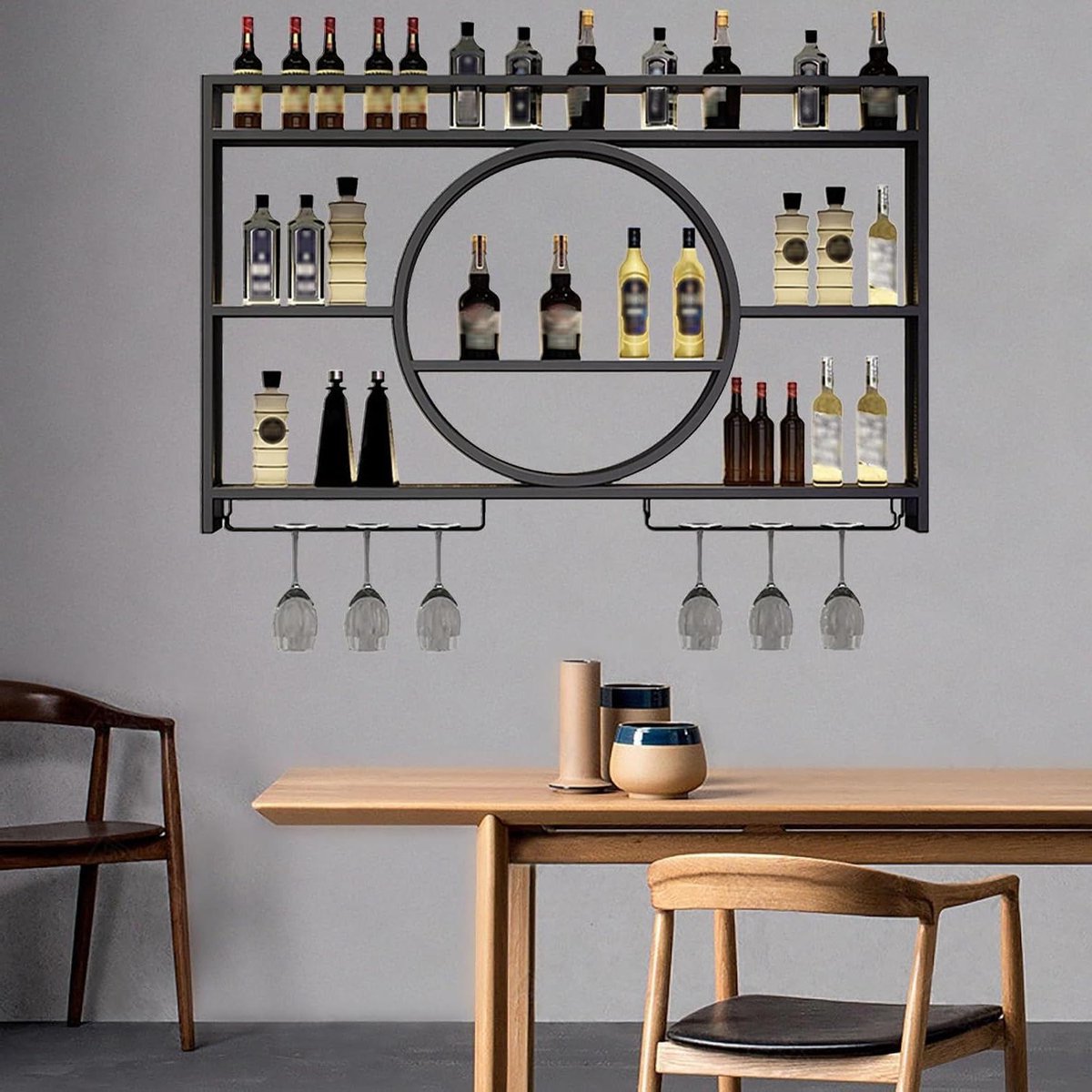 Wijnrek Muur - Fleshouder Bar - Opslag Decoratie - Robuuste Constructie - 100x15x80cm - Zwart