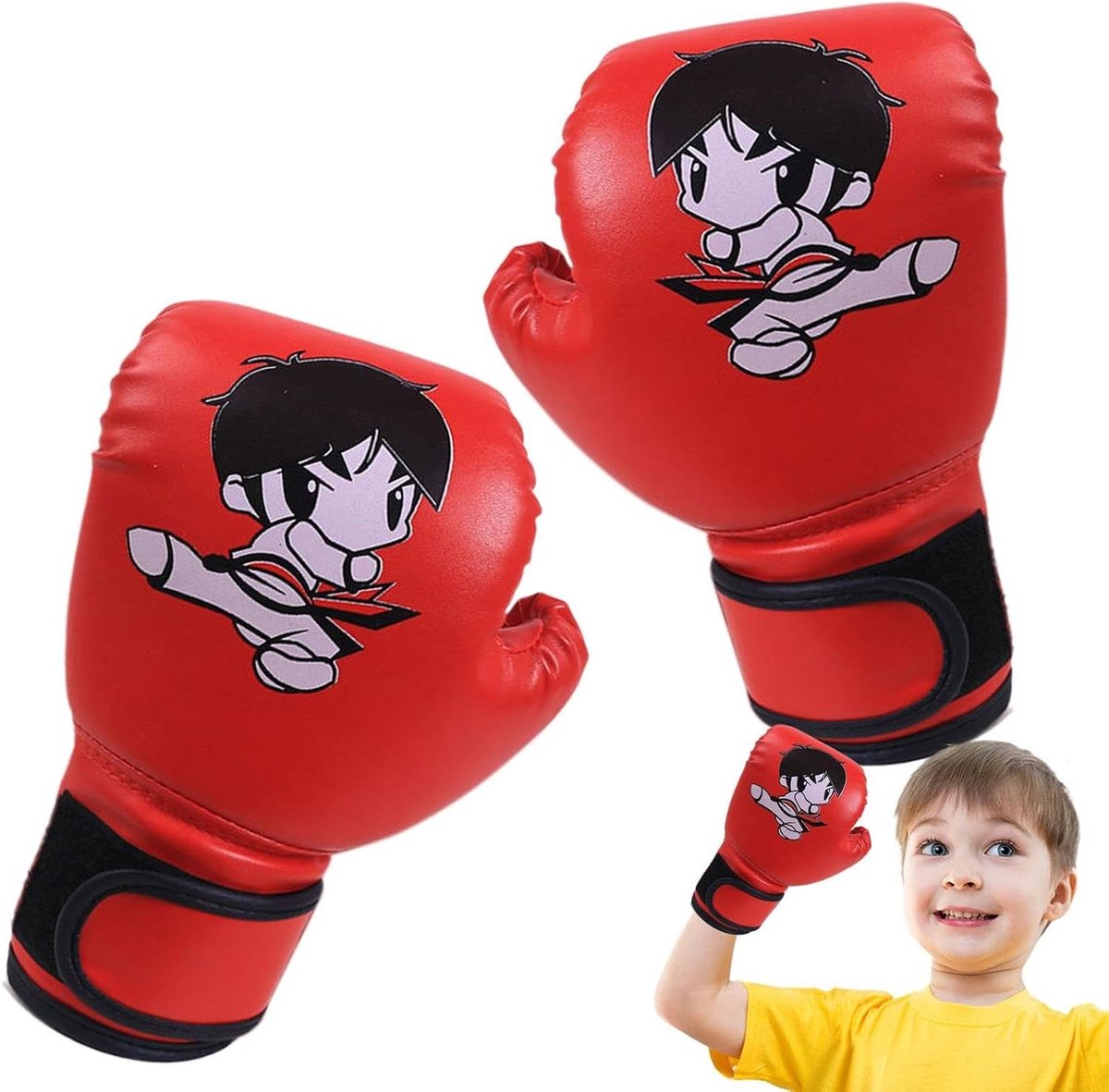 Kinder Bokshandschoenen - Trainingshandschoenen Sparring - Thuis Gym Training - Schokabsorberend Schuim - 9.84 Inch - Rood Blauw