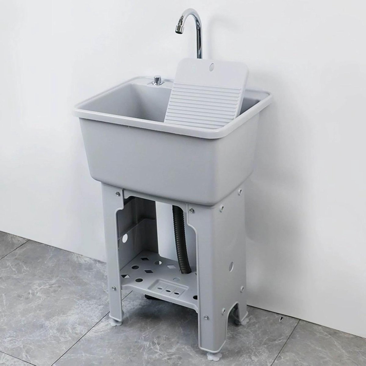Staande Wasbak - Wastafel Gootsteen - Kleding Wassen - Met Wasbord - 50x39x78.5cm - Grijs