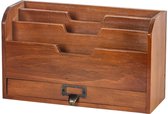 Bureau organizer – Opbergdoos - bureau organizer brievenbak – Verticaal archiefrek – 3 lagen – Voor op het bureau – Met opberglade – Bruin