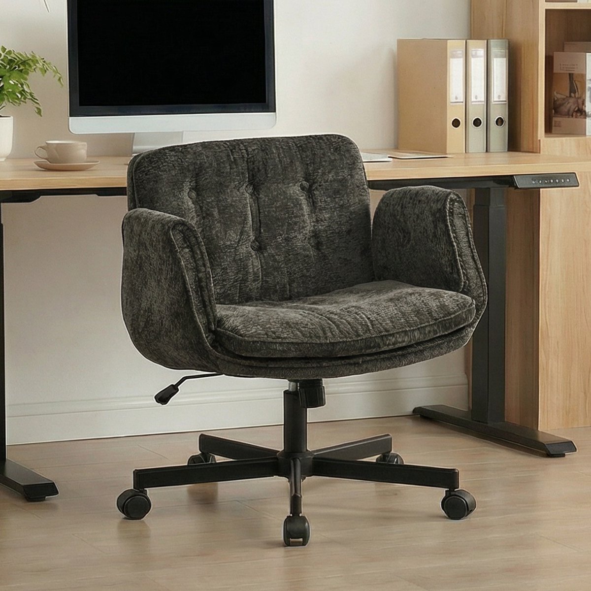 Ergonomische Bureaustoel - Fauteuilstoel - 5-Standen Verstelbare Armleuningen - Brede Zitting - Dubbel Memory Foam - Verstelbare Rugleuning - 360° Draaibaar en Hoogte Verstelbaar - Computerstoel/Studeerstoel-Zwart