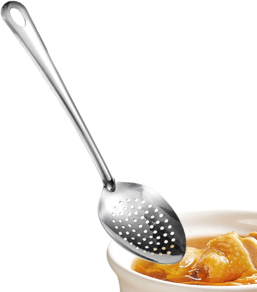 Sleuflepel Vergiet - Afschuimer Zeef - Olie Afgieten - Lange Antislipgreep - 38 cm - Zilver