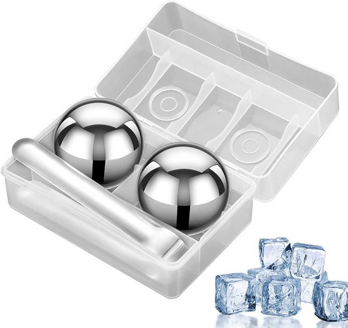Metalen ijsblokjes - Herbruikbare stenen - Drankjes koelen - Smaakbehoudend - 55 mm - Zilver