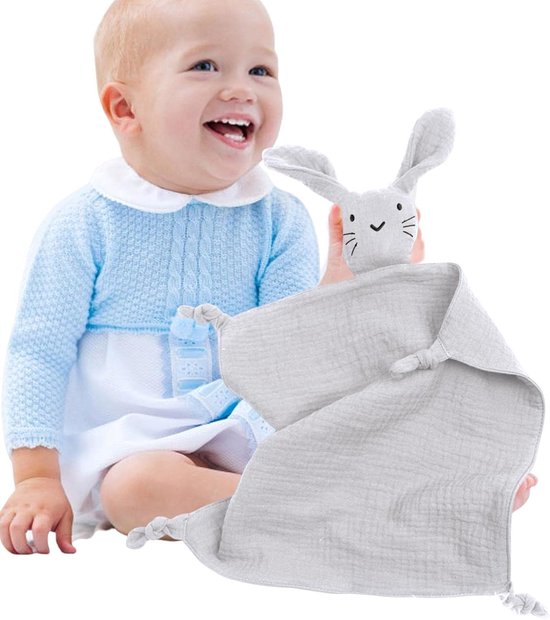 Konijntje Knuffel - Veiligheidsdeken Deken - Kalmeren Baby - Biologisch Katoen - 30x30 cm - Wit — afbeelding 4