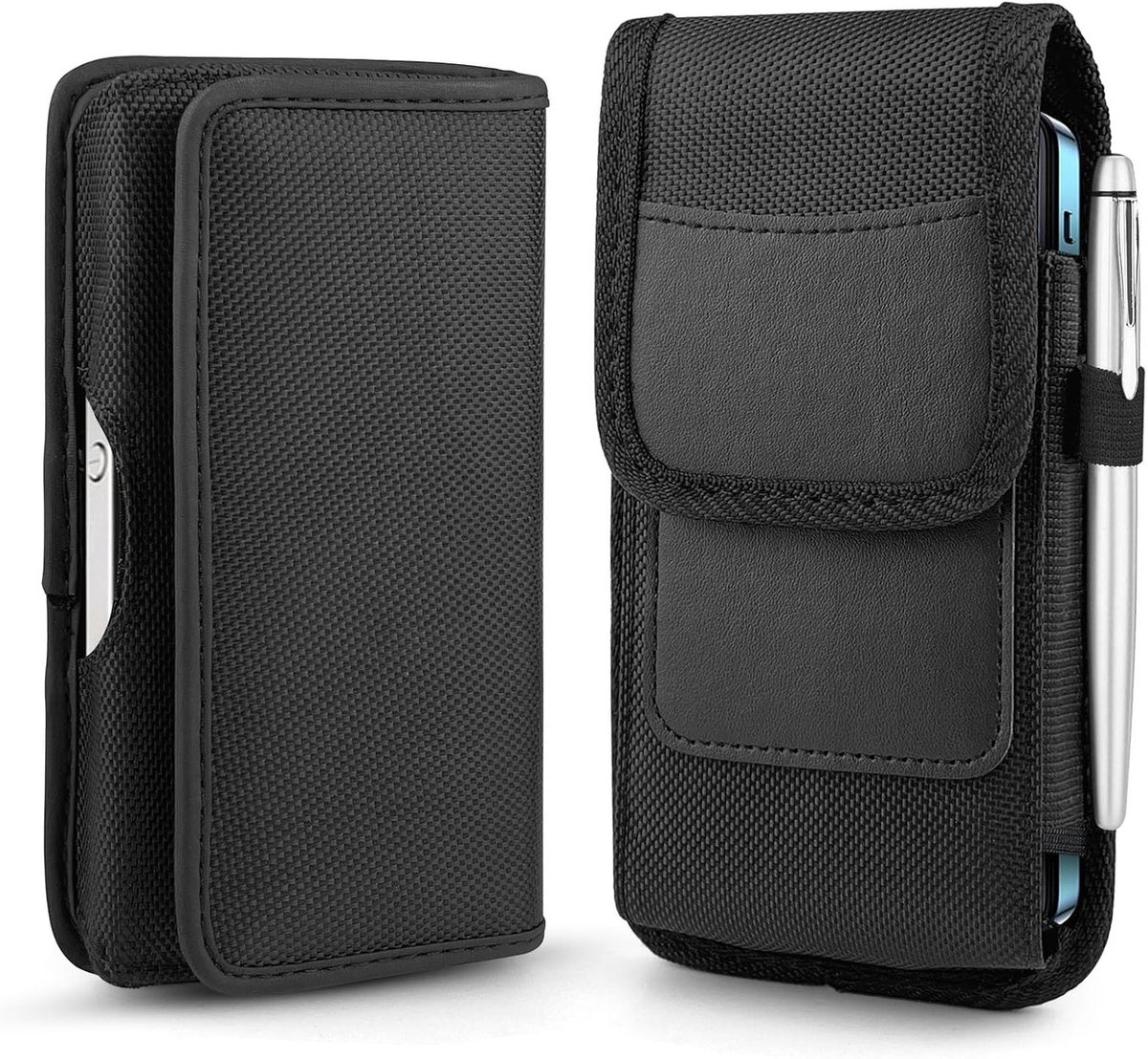 Horizontale en verticale heuptas voor mobiele telefoons met clip en karabiner, geschikt voor de meeste modellen en ideaal voor onderweg