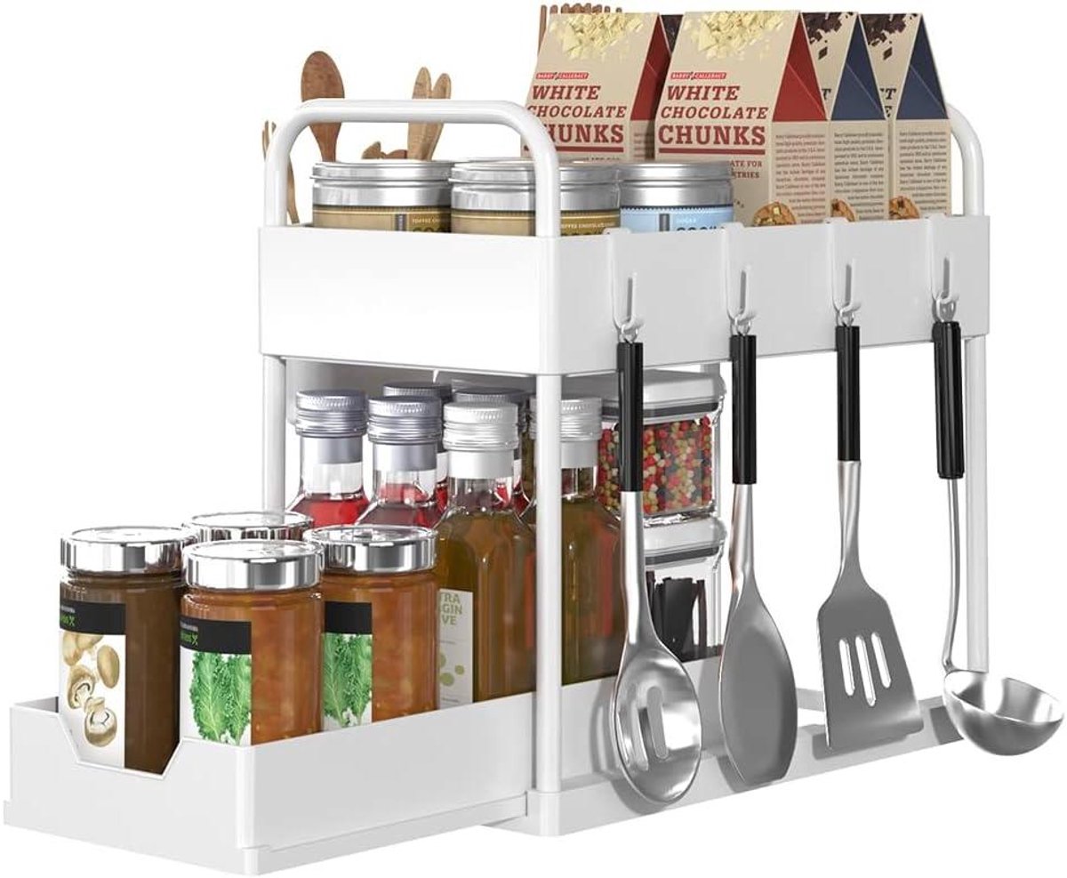 Onderkast Organizer - Keukenrek - Ruimte Besparen - Uittrekbare Lade - 40 x 22 x 30.5 cm - Wit