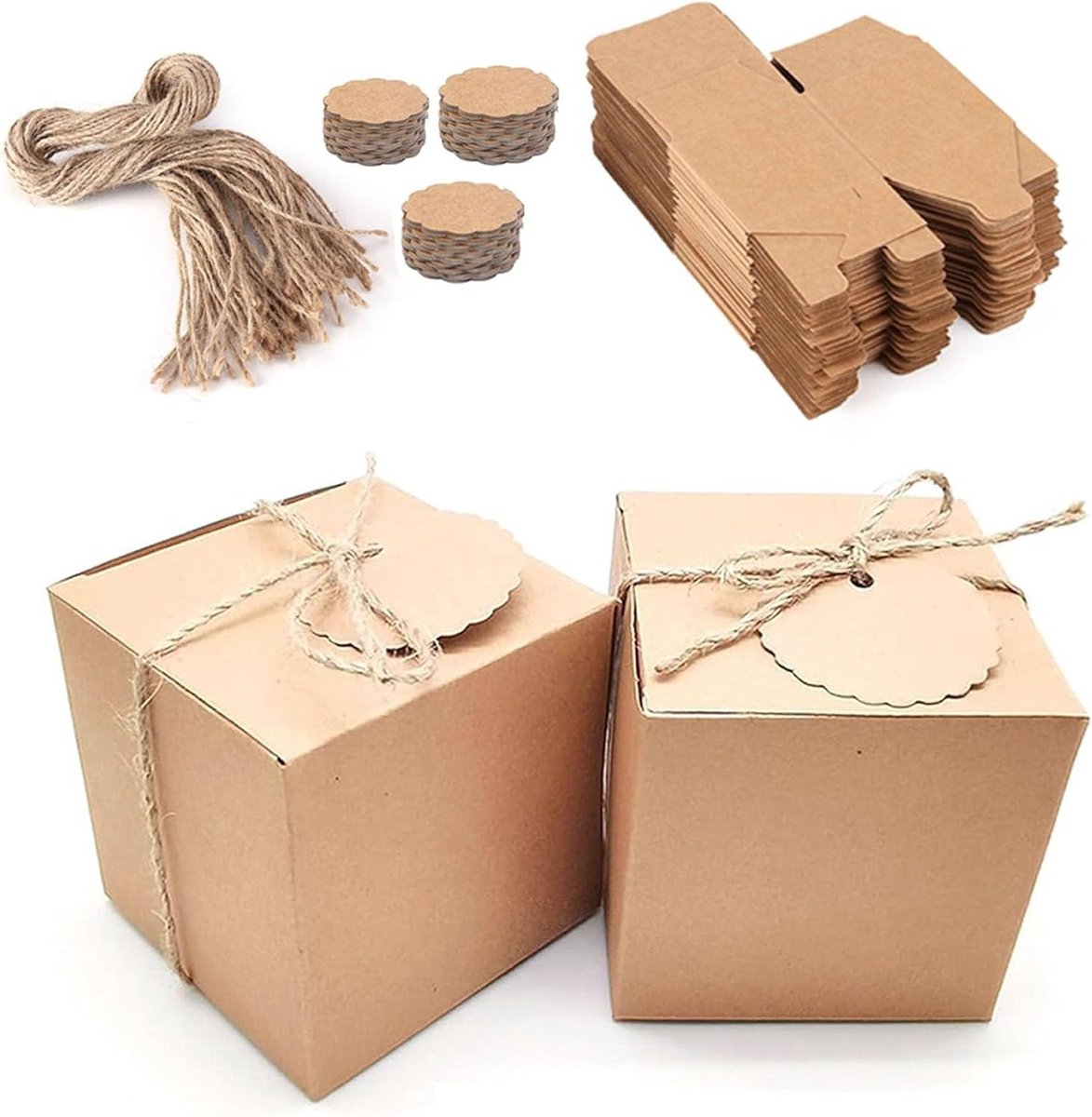 Set van 50 Herbruikbare Bruine Cadeau Dozen van Karton, Vierkante Cadeauverpakkingen van 5 x 5 x 5 cm, Perfect voor Chocolade en Kleine Geschenken