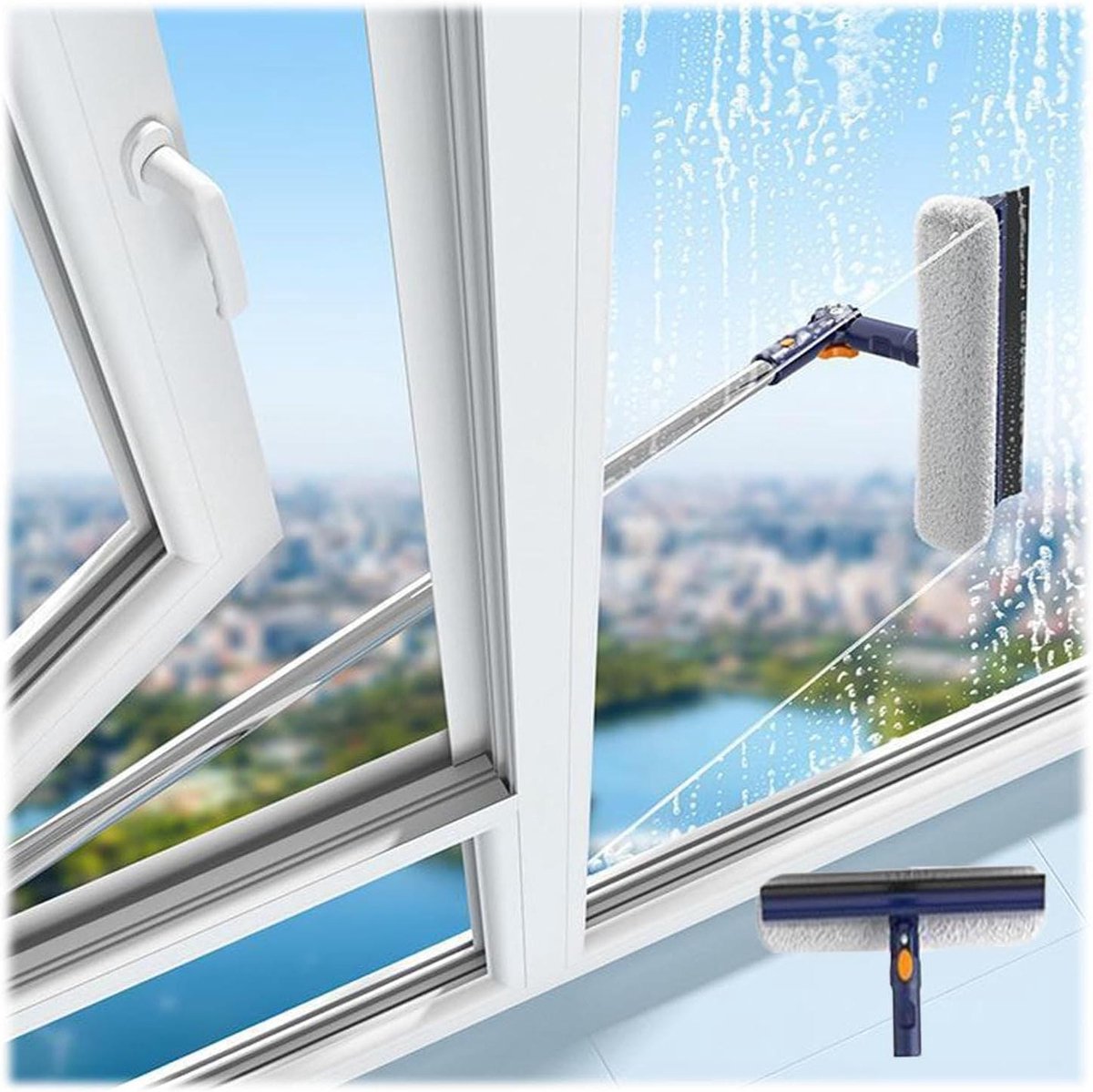 Raamreiniger 2-in-1 - Glaswasser - Streeploos Reinigen - Draaibare Kop - 120 cm - Wit