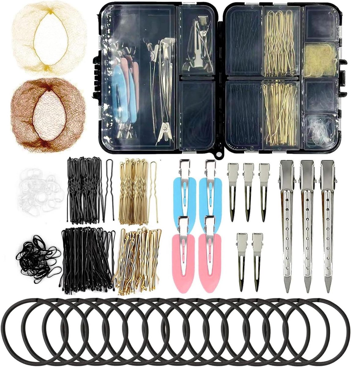 Haarspeld Set - Haarclips en Banden - Kapsels Maken - Inclusief Opbergdoos - 160 Stuks - Zwart