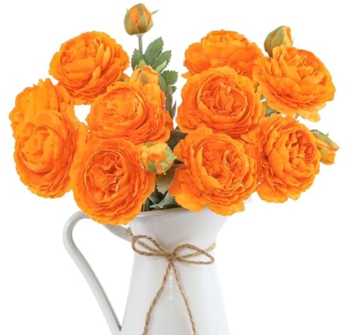 PromoHome 6 bundels kunstpioenrozen oranje – zijden bloemen met flocking, 49 cm, boeketten voor bruiloft, feest en tafeldecoratie